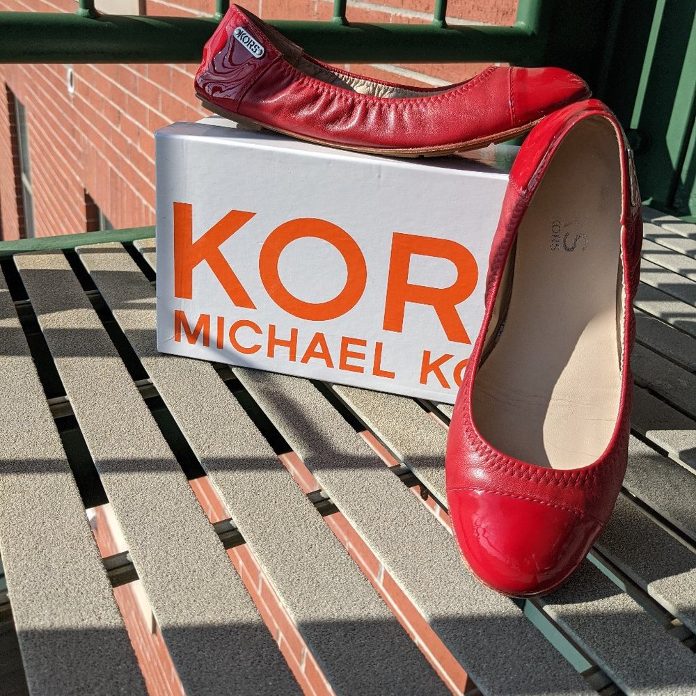 Michael Kors "Erin" Crimson Leather & Patent Flat